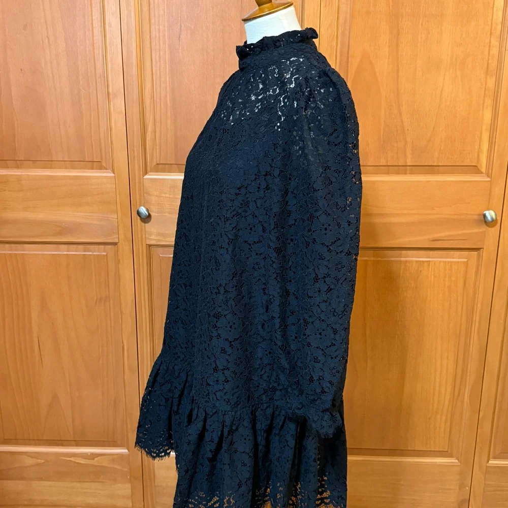 J Crew Ruffle Neck Dress in Black Lace